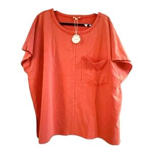 ODDY Coral Pocket Tee Relaxed Casual Boho Everyday Top Size 1XL